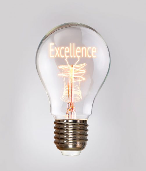 Excellence concept in a filament lightbulb.